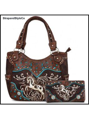 Western Horse Shoulder Handbag & Matching Wallet Set